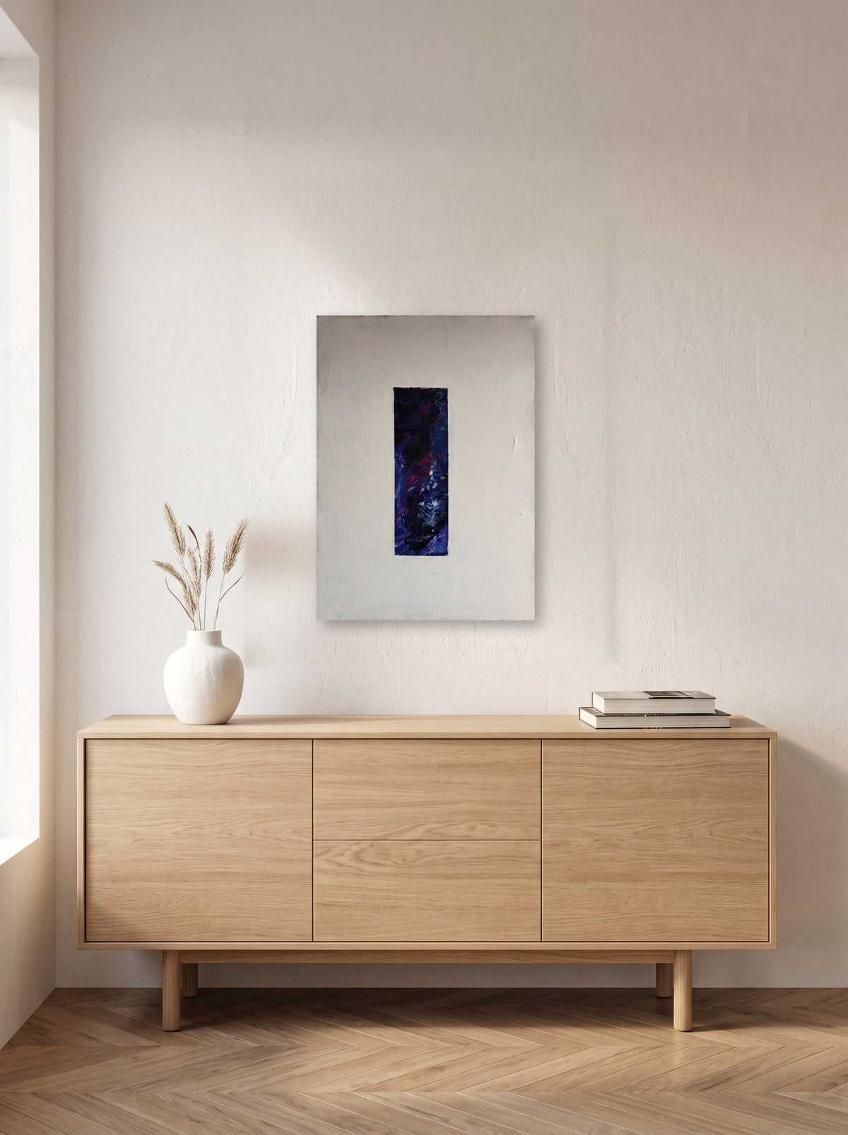 Spalt über einem 160 cm breiten Sideboard aus Eiche, maßstabsgetreu (Visualisierung)